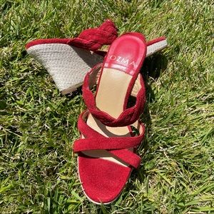 NEW Red Espadrille Heeled Sandals